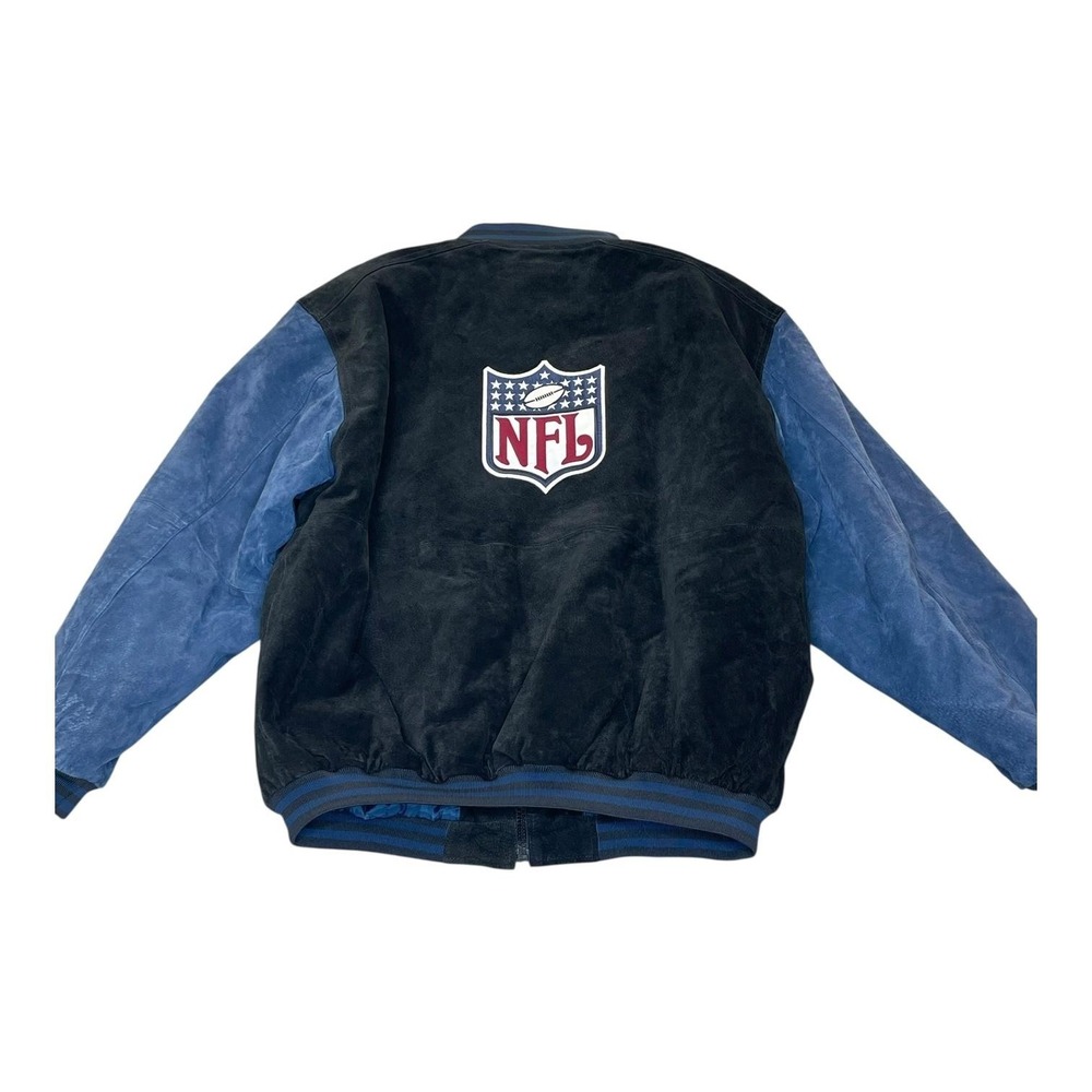 Vintage G-III Carl Banks NFL Suede Leather Varsity Jacket XL Black Blue Bomber